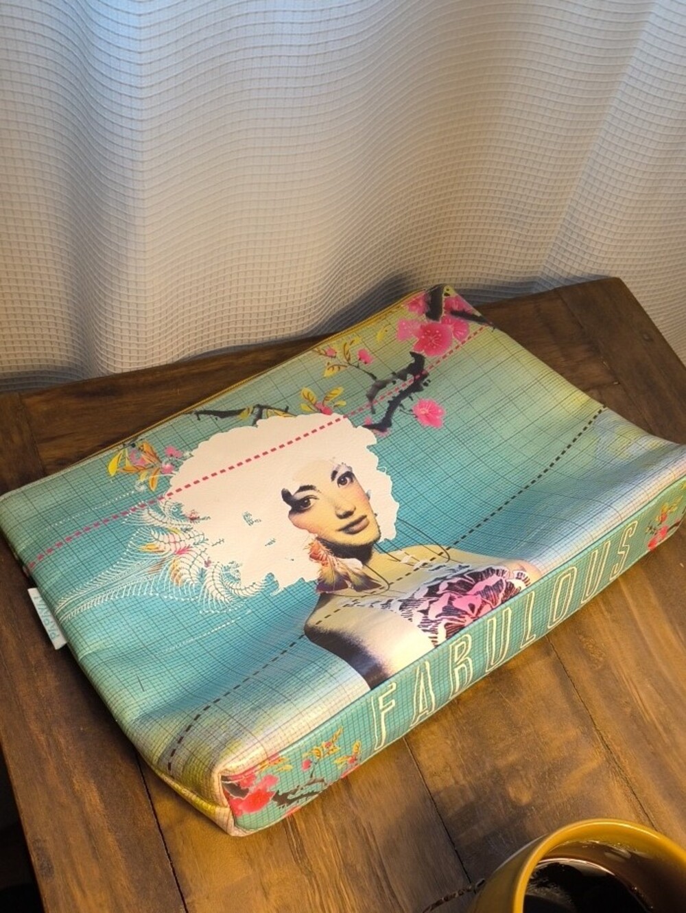 Papaya Turquoise Graphic Print Cosmetic Pouch with Yellow Accent Bag